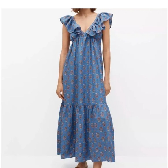 Mango Blue and Pink Ruffled Mini Dress - Picture 1 of 7